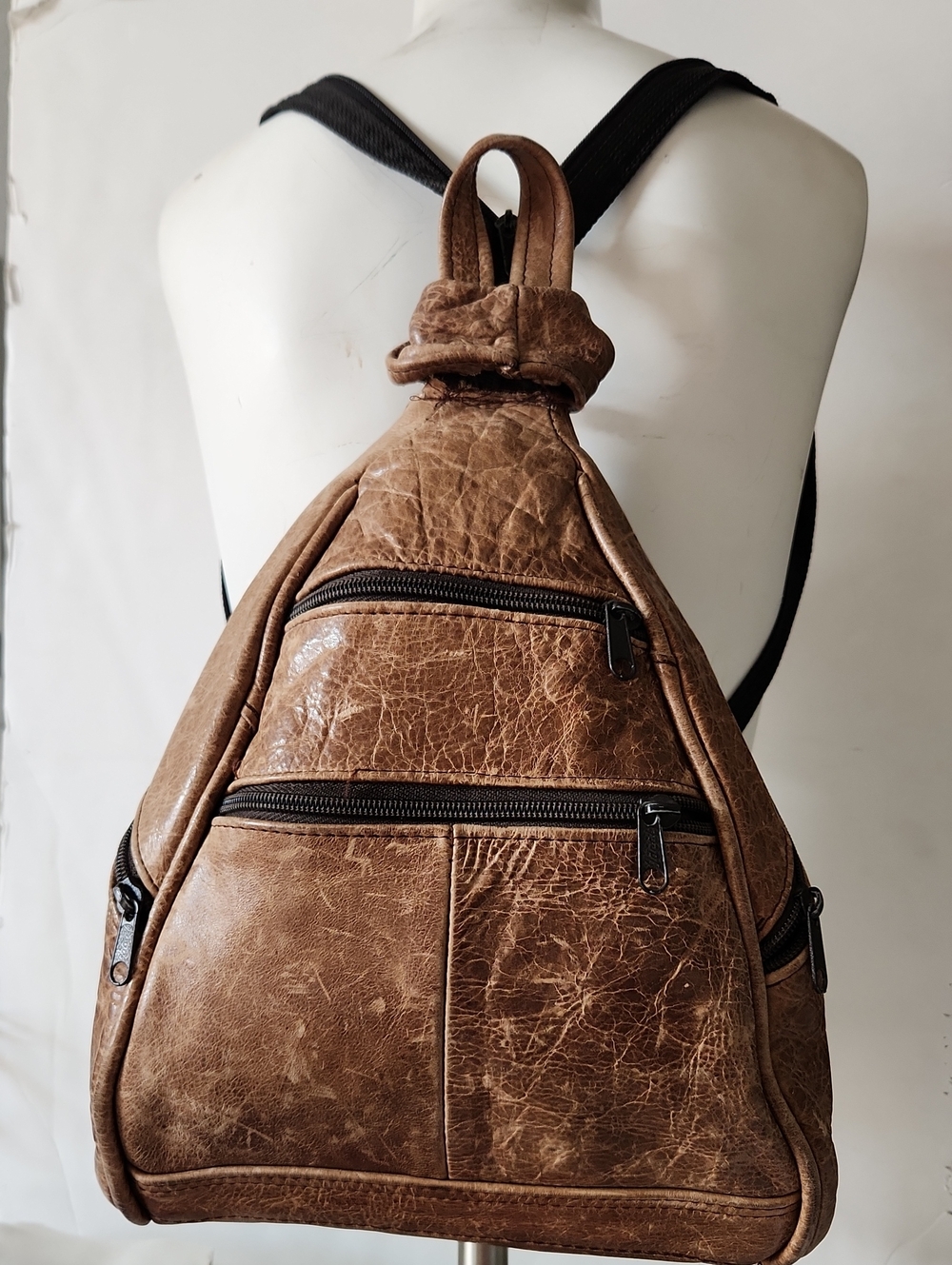 Vintage Brown Leather Sling Backpack for Men